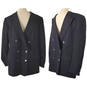 Christian‎ Dior Vintage Navy Wool Double Breasted Silver Logo Button Blazer